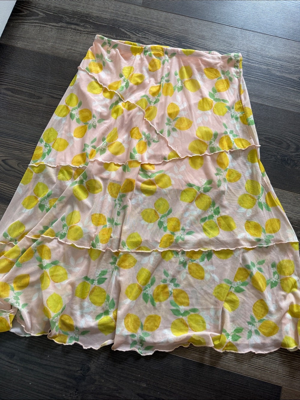 See You Monday Pink Midi Skirt with Yellow Lemon Print